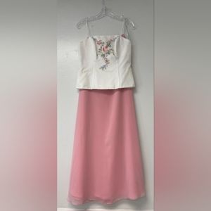2pc Long Social Gown, David's Bridal,  Size 6, Pink White Floral Top